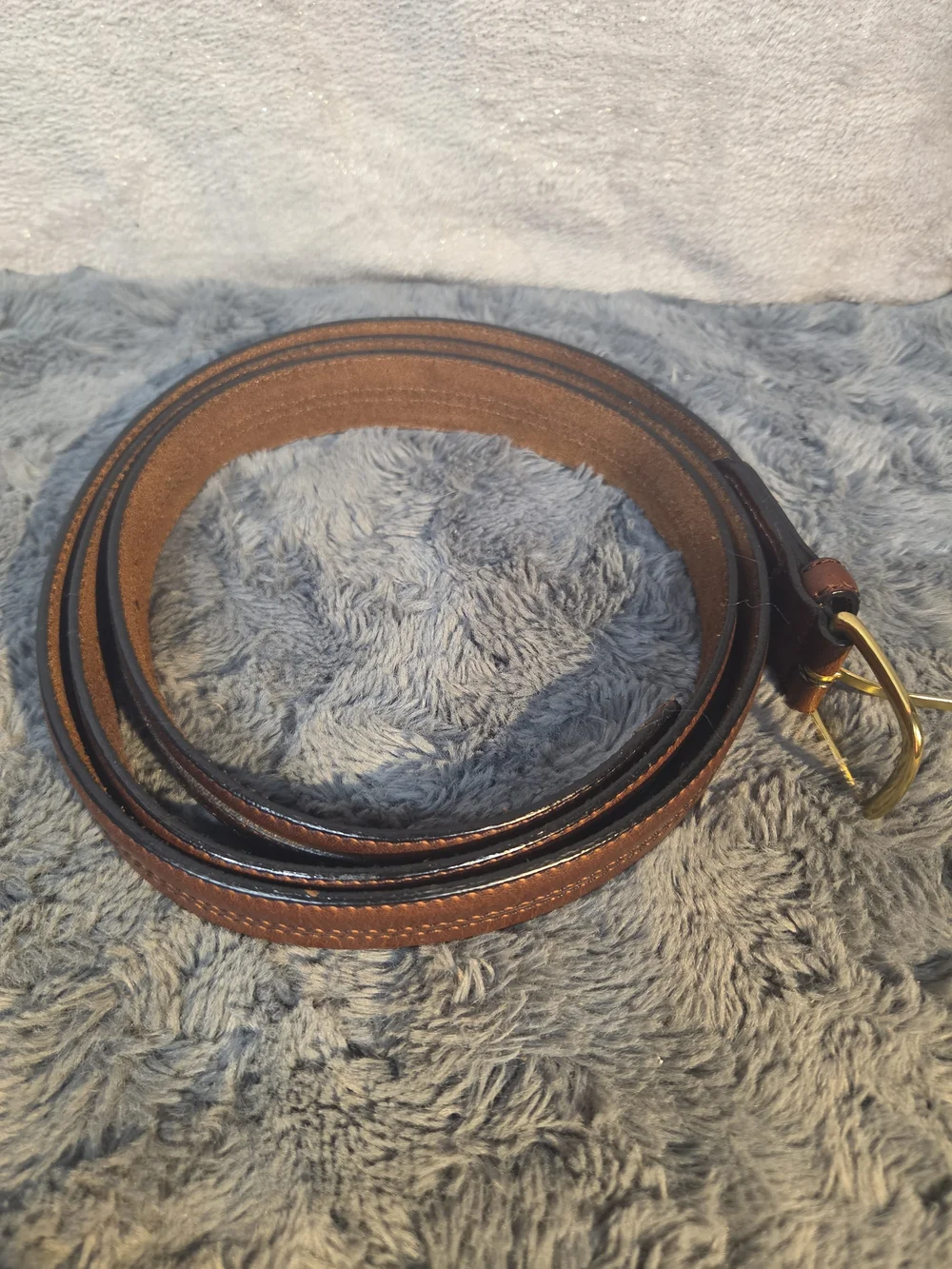 Men's Brown Leather Belt with Gold Buckle